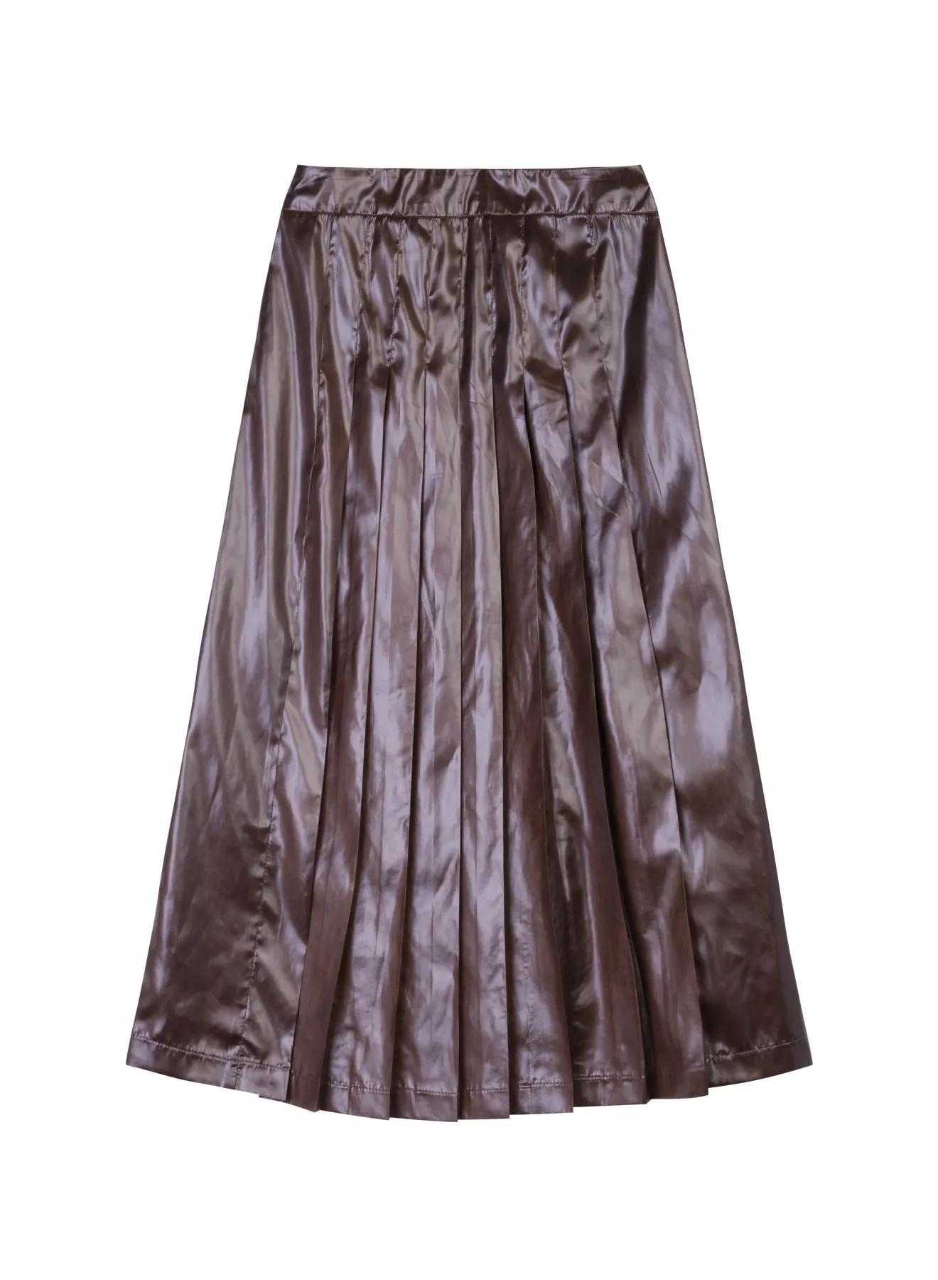 Cacao Taffeta Leather-Look Midi Skirt sold by Tela