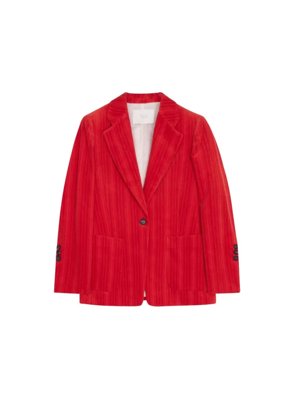 Corduroy Red Single-Breasted Blazer Jacket sold by Tela