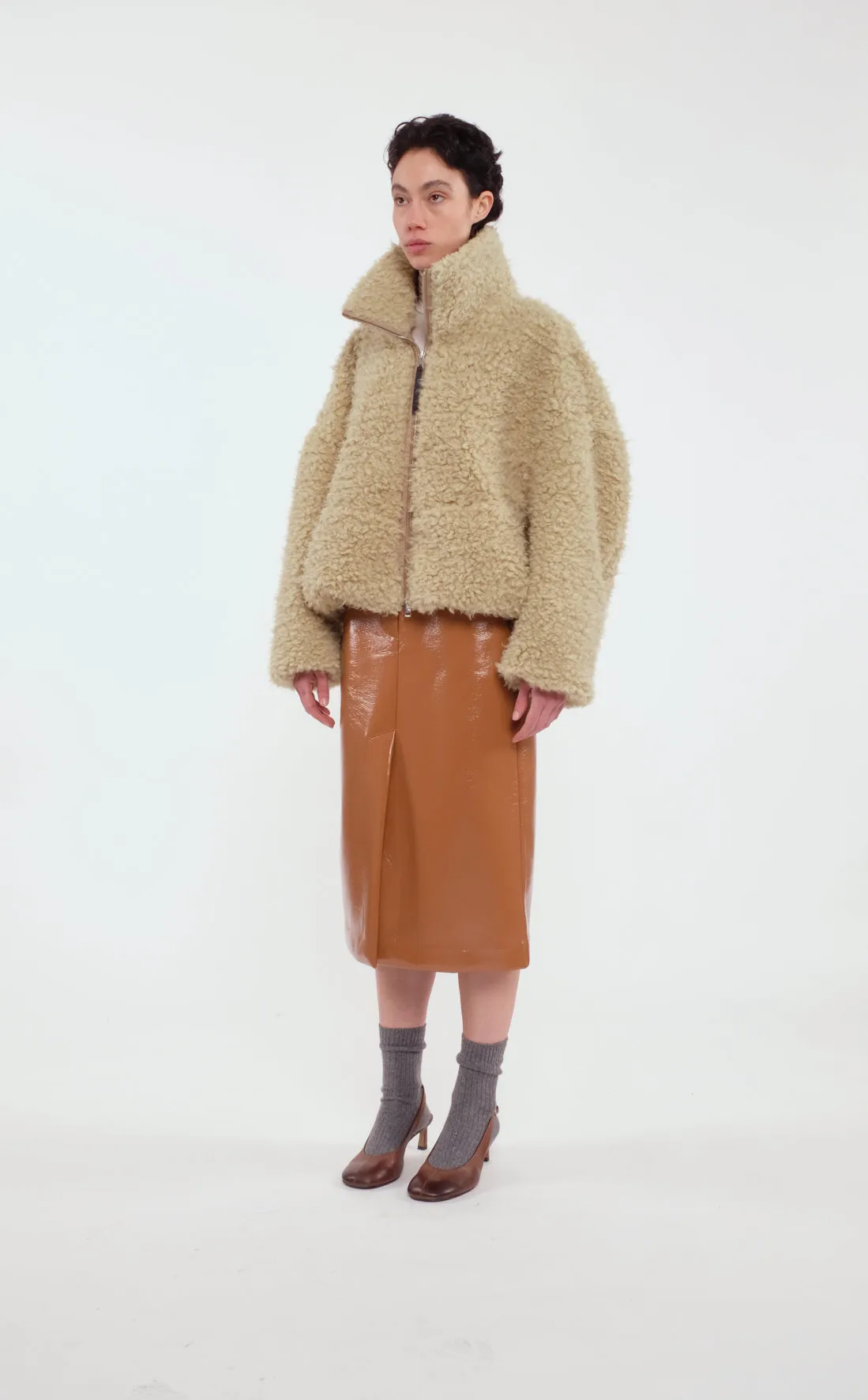 Light Green Zip-Up Teddy Jacket sold by Tela product image thumbnail 3