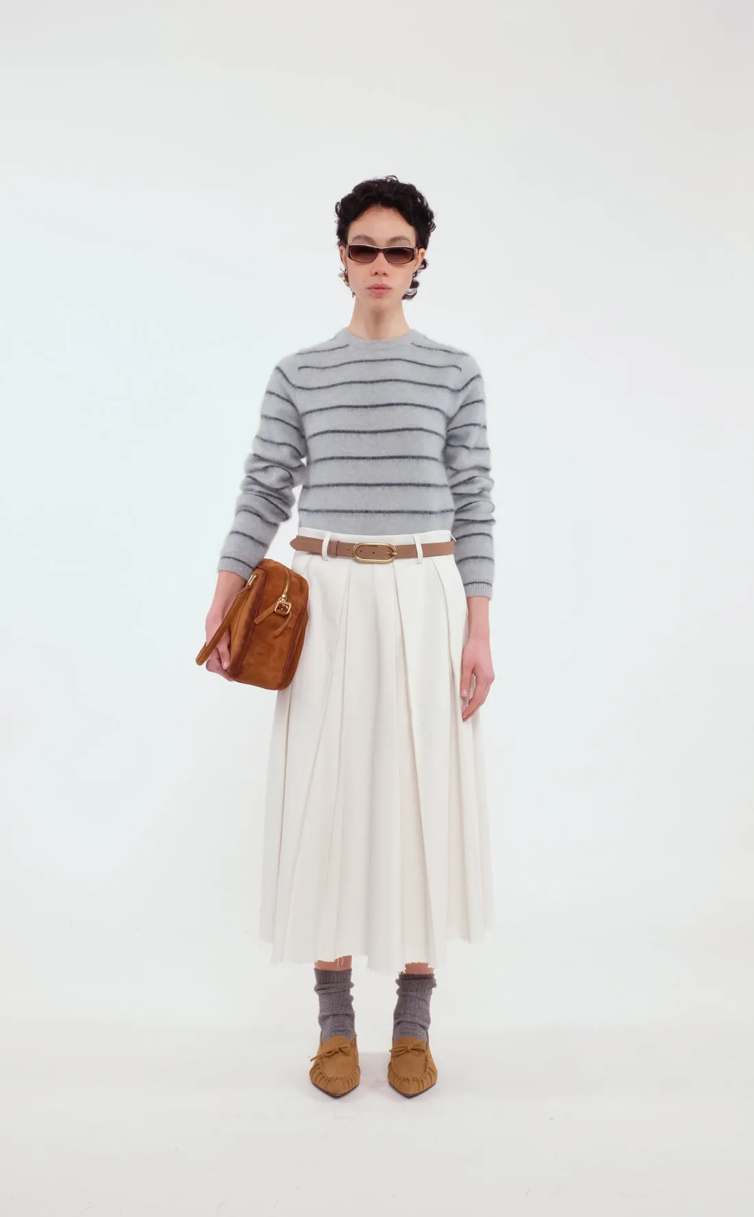 Light Blue Striped Long-Sleeve Sweater In Stretch Alpaca Wool sold by Tela product image thumbnail 3