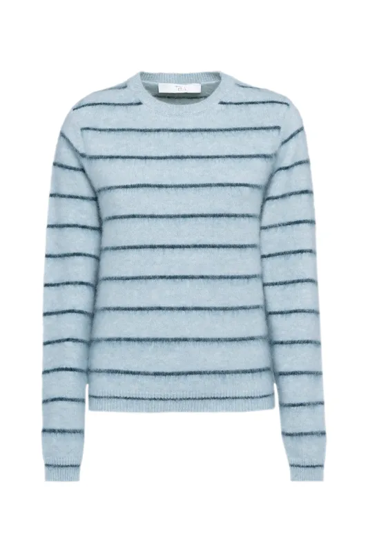 Light Blue Striped Long-Sleeve Sweater In Stretch Alpaca Wool sold by Tela
