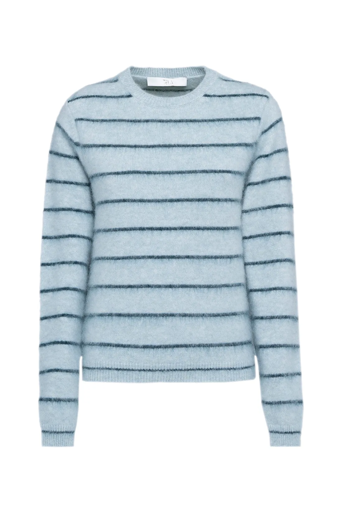 Light Blue Striped Long-Sleeve Sweater In Stretch Alpaca Wool sold by Tela