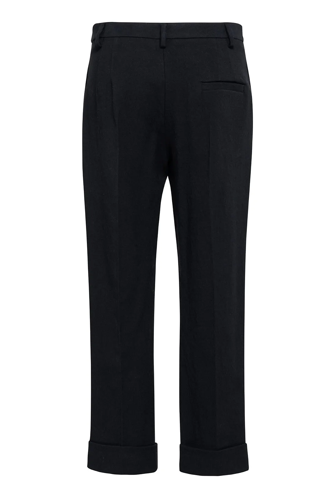 Black Straight-Leg Trousers In Japanese Twill With White Drawstring And Cuffed Hem sold by Tela product image thumbnail 2