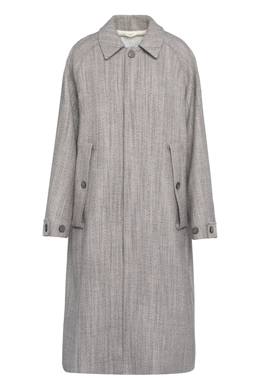 Long Herringbone Wool Coat With Buttons Detail sold by Tela