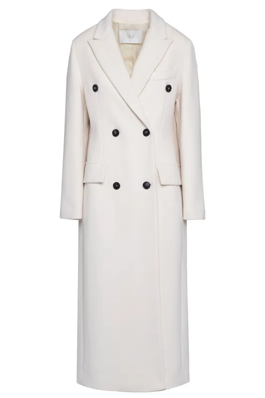 Cream Double-Breasted Long Coat sold by Tela