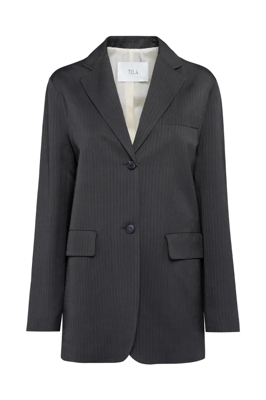 Graphite Herringbone Single-Breasted Blazer With Double-Button Closure sold by Tela