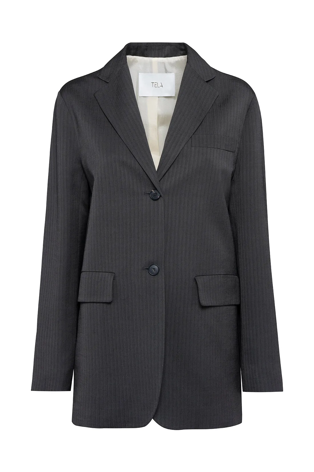 Graphite Herringbone Single-Breasted Blazer With Double-Button Closure sold by Tela