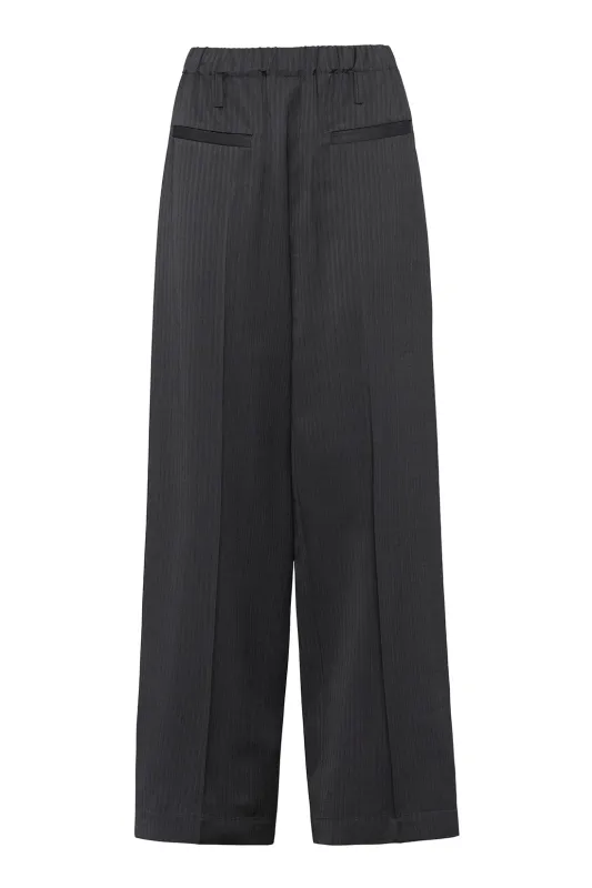 Graphite Herringbone Elegant Straight-Leg Trousers sold by Tela