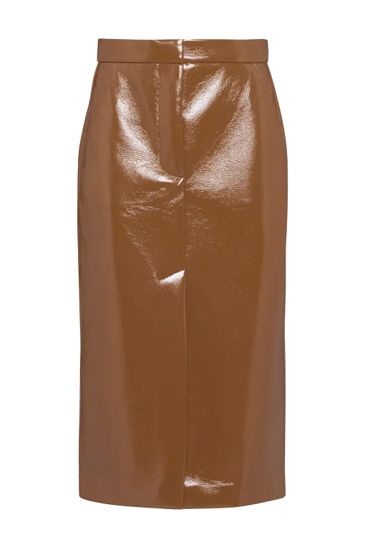 Vinyl Midi Skirt With Front Slit made by Tela