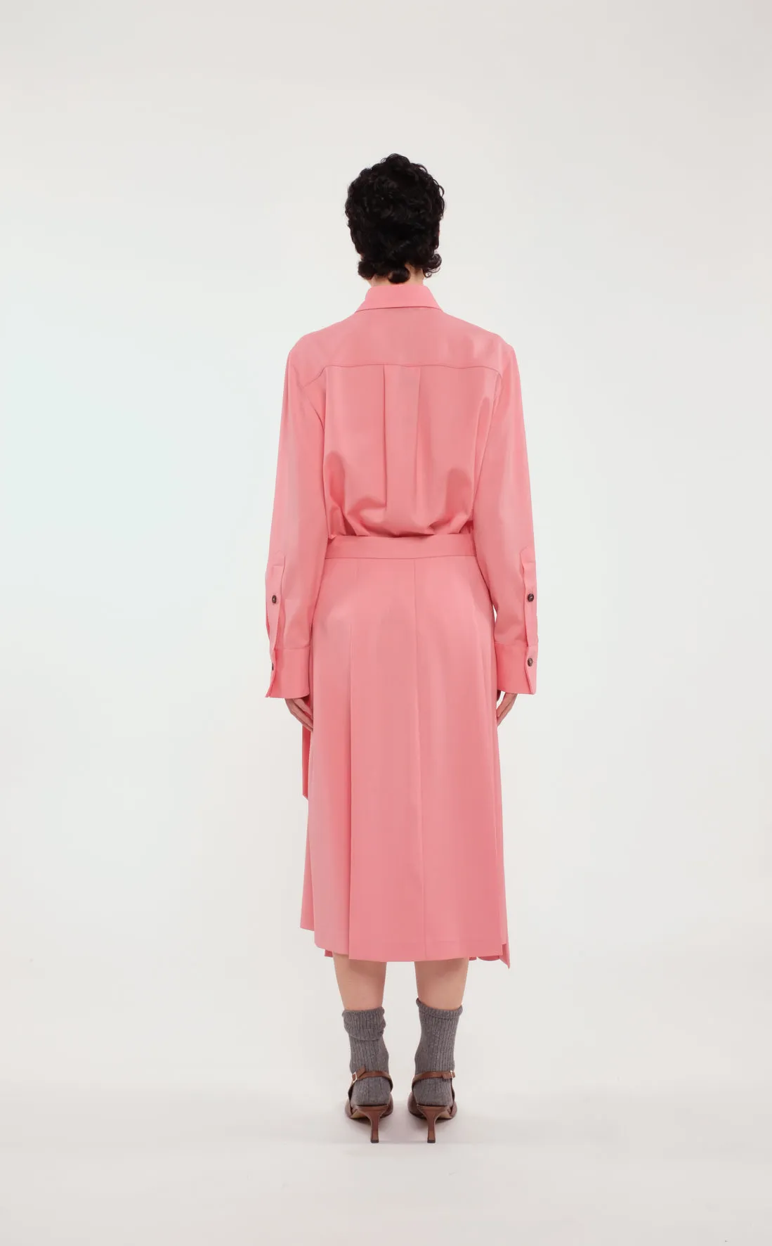 Pink Long-Sleeved Shirt In Technical Wool With Contrasting Buttons sold by Tela product image thumbnail 4