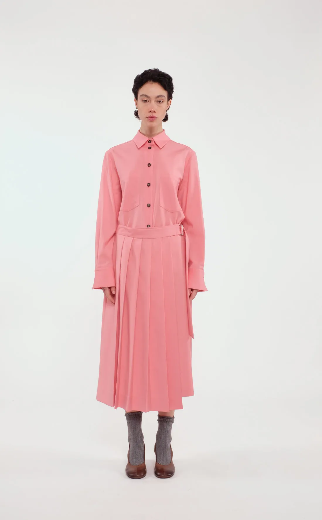 Pink Long-Sleeved Shirt In Technical Wool With Contrasting Buttons sold by Tela product image thumbnail 3