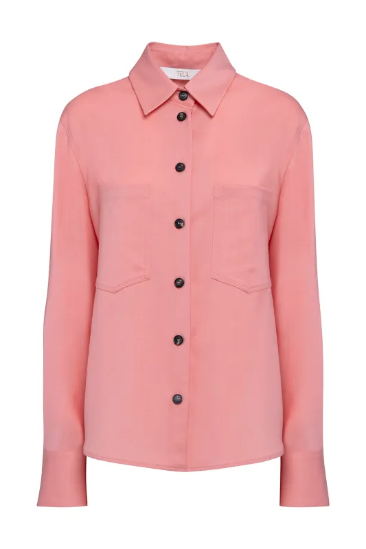 Pink Long-Sleeved Shirt In Technical Wool With Contrasting Buttons sold by Tela