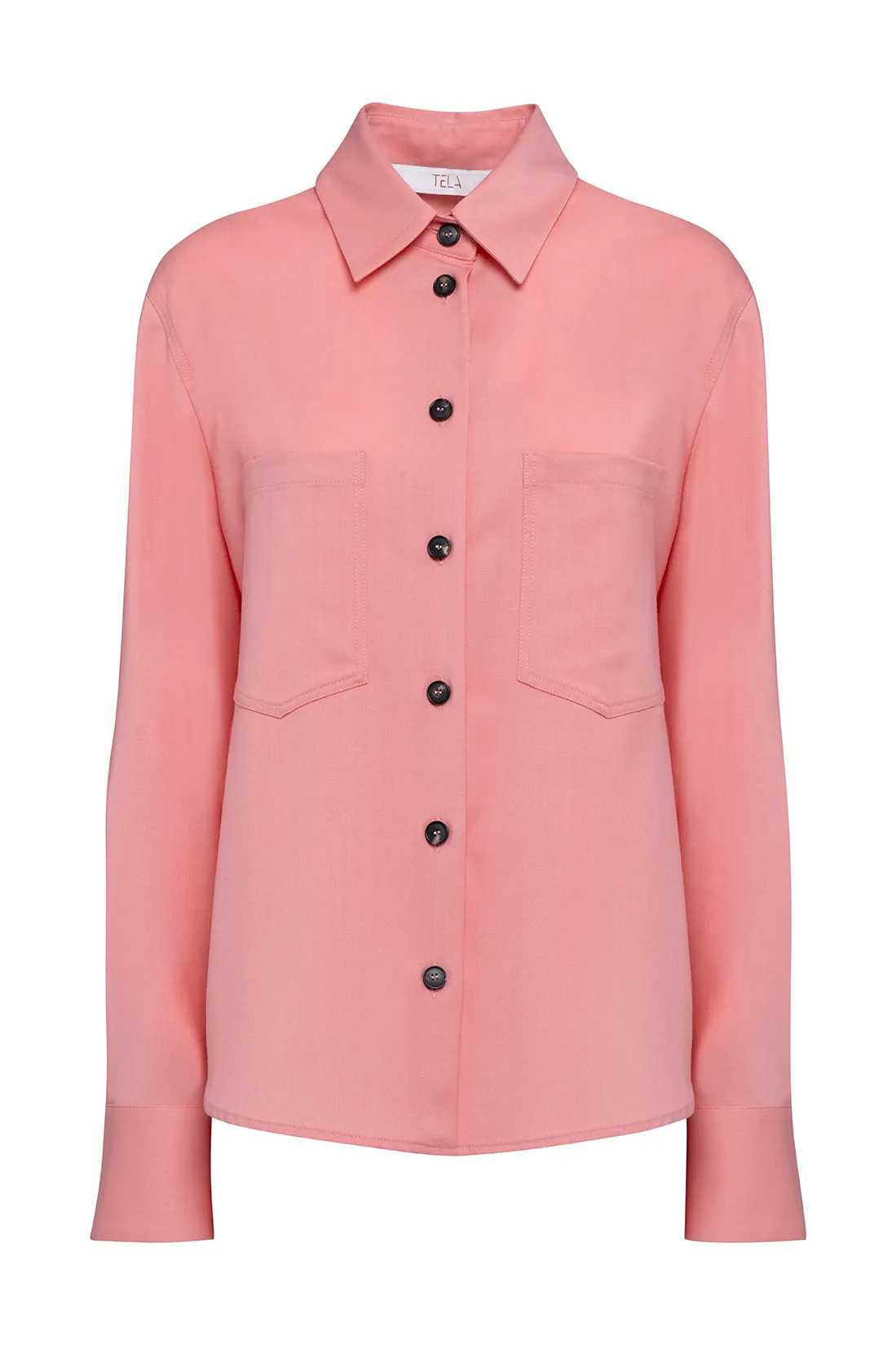 Pink Long-Sleeved Shirt In Technical Wool With Contrasting Buttons sold by Tela