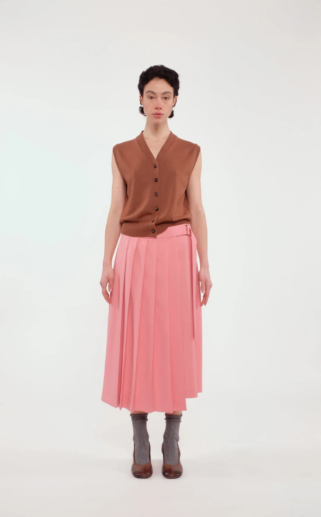 Long Pink Pleated Skirt In Technical Wool sold by Tela product image thumbnail 3