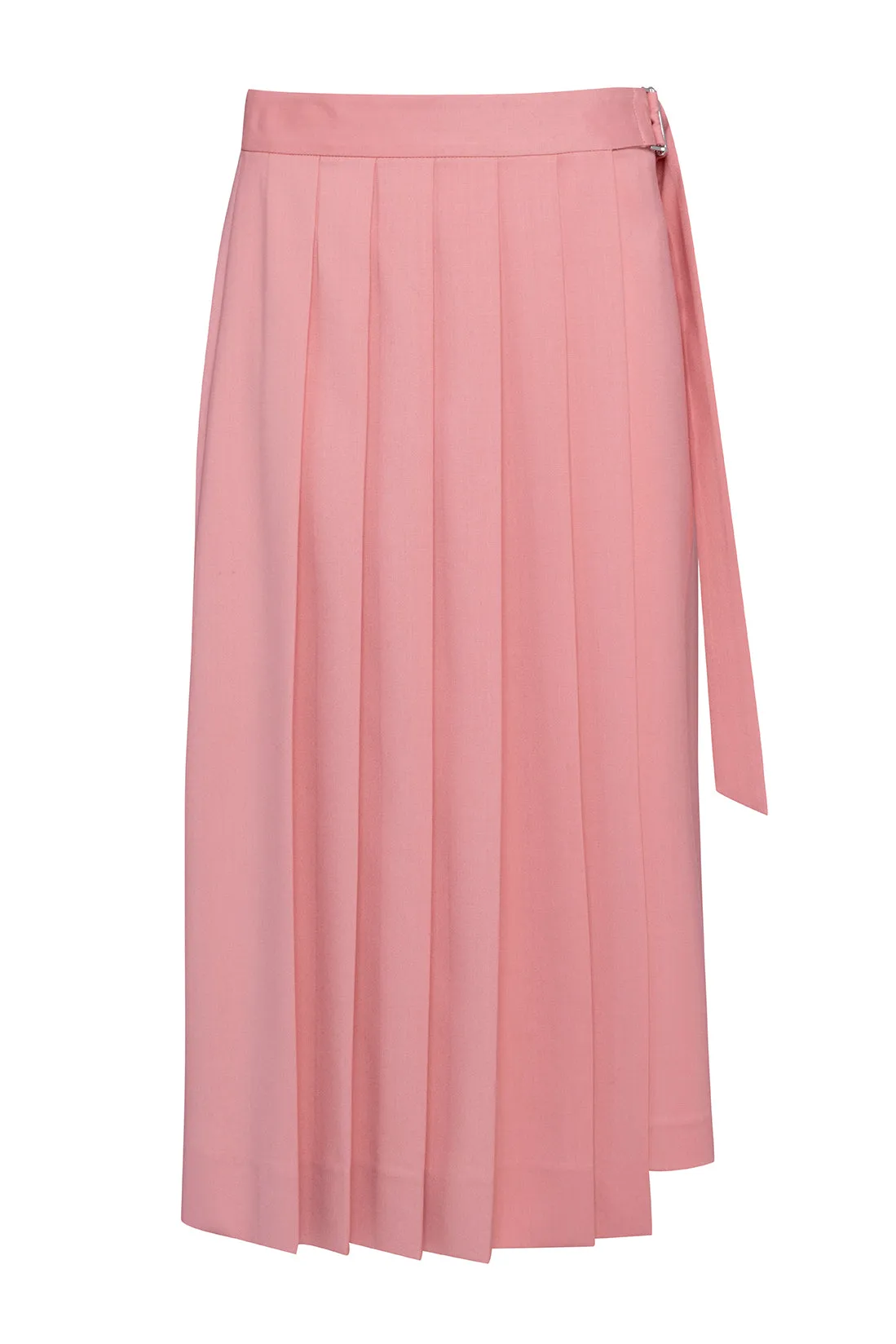 Long Pink Pleated Skirt In Technical Wool sold by Tela