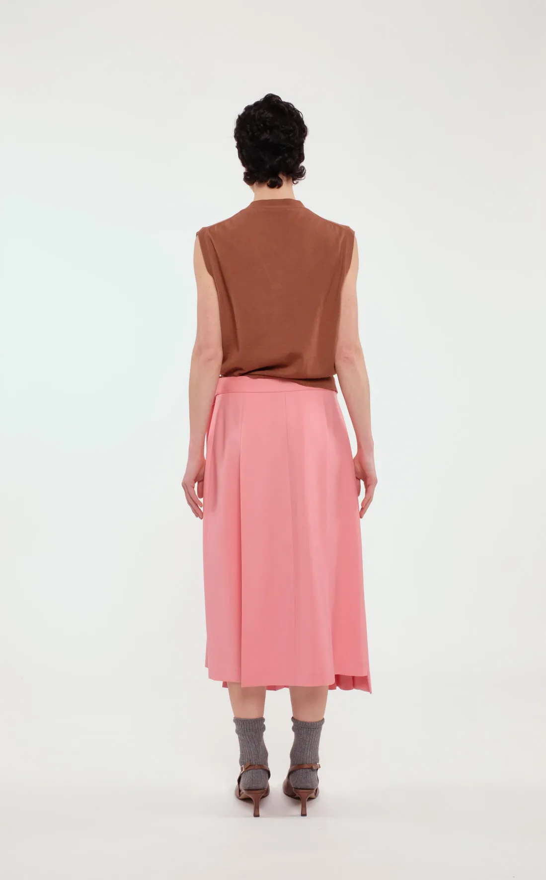 Long Pink Pleated Skirt In Technical Wool sold by Tela product image thumbnail 4