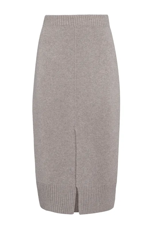 Midi Skirt In Carded Wool With Front Slit sold by Tela