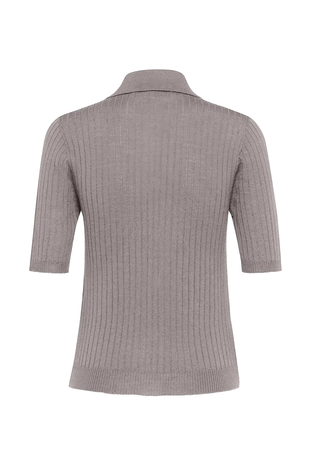 Grey Ribbed Merino Wool Polo Shirt With Front Button Closure sold by Tela product image thumbnail 2
