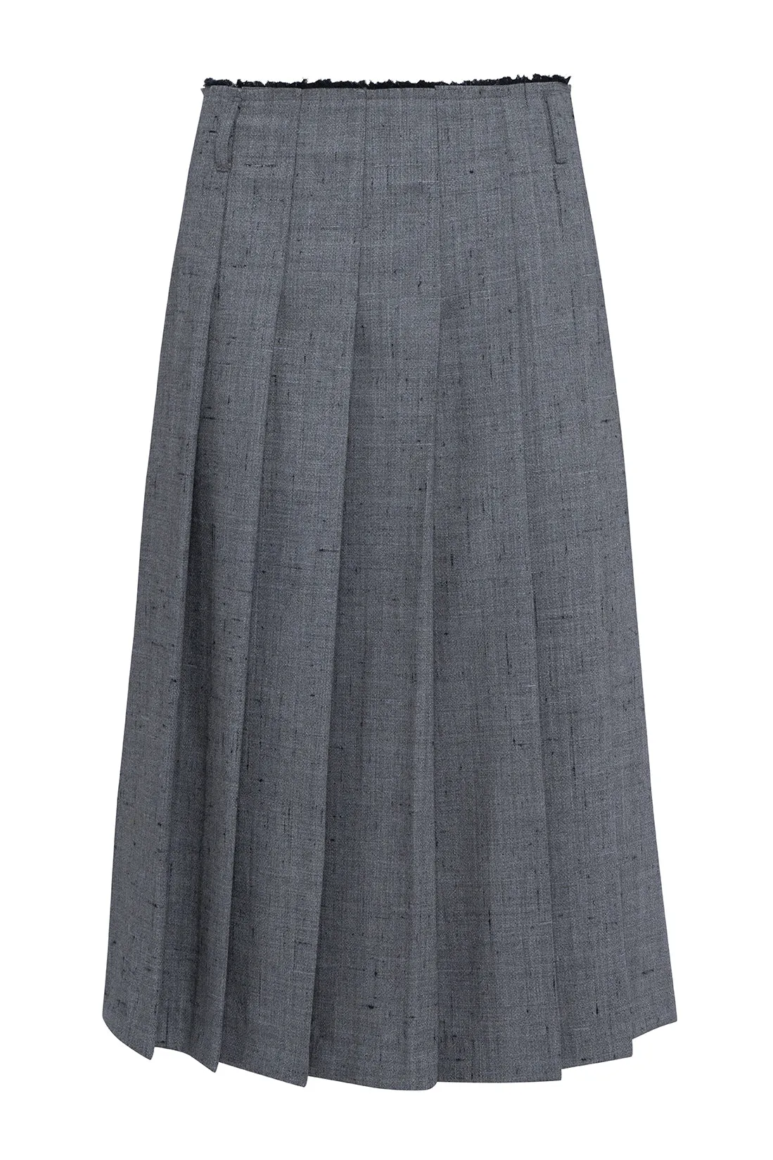 Grey Long Pleated Skirt In Slub Wool sold by Tela
