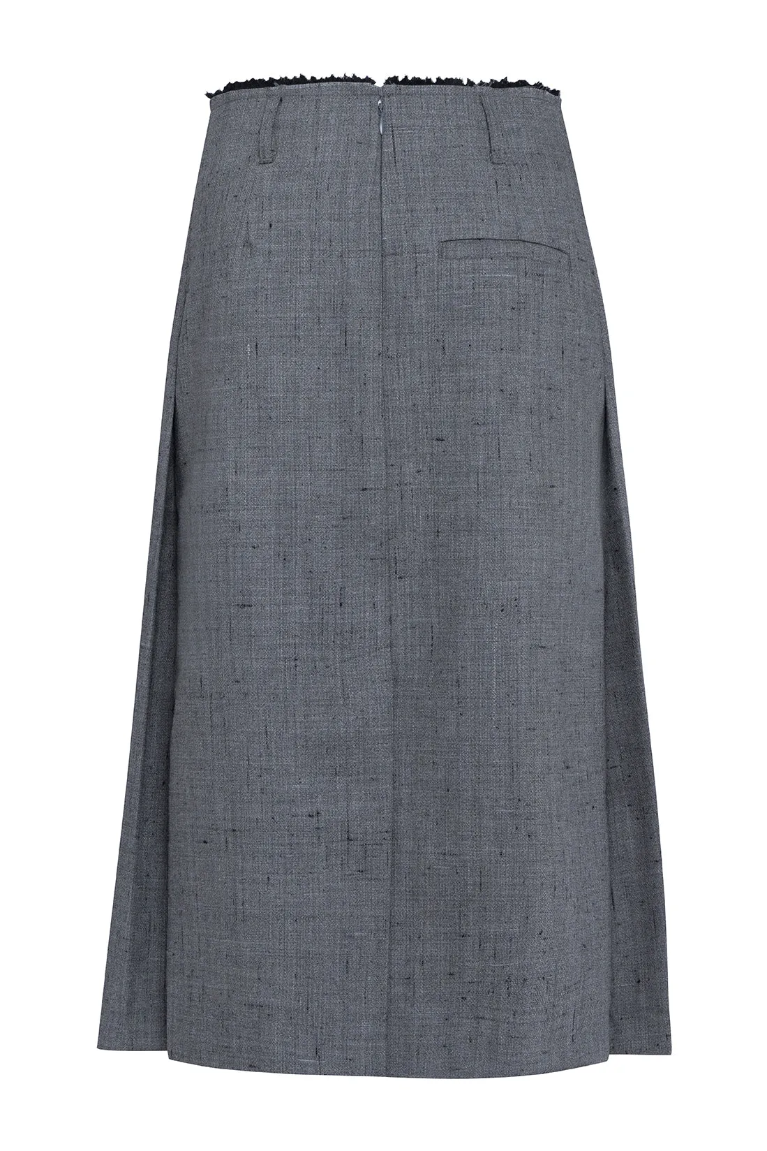 Grey Long Pleated Skirt In Slub Wool sold by Tela product image thumbnail 2