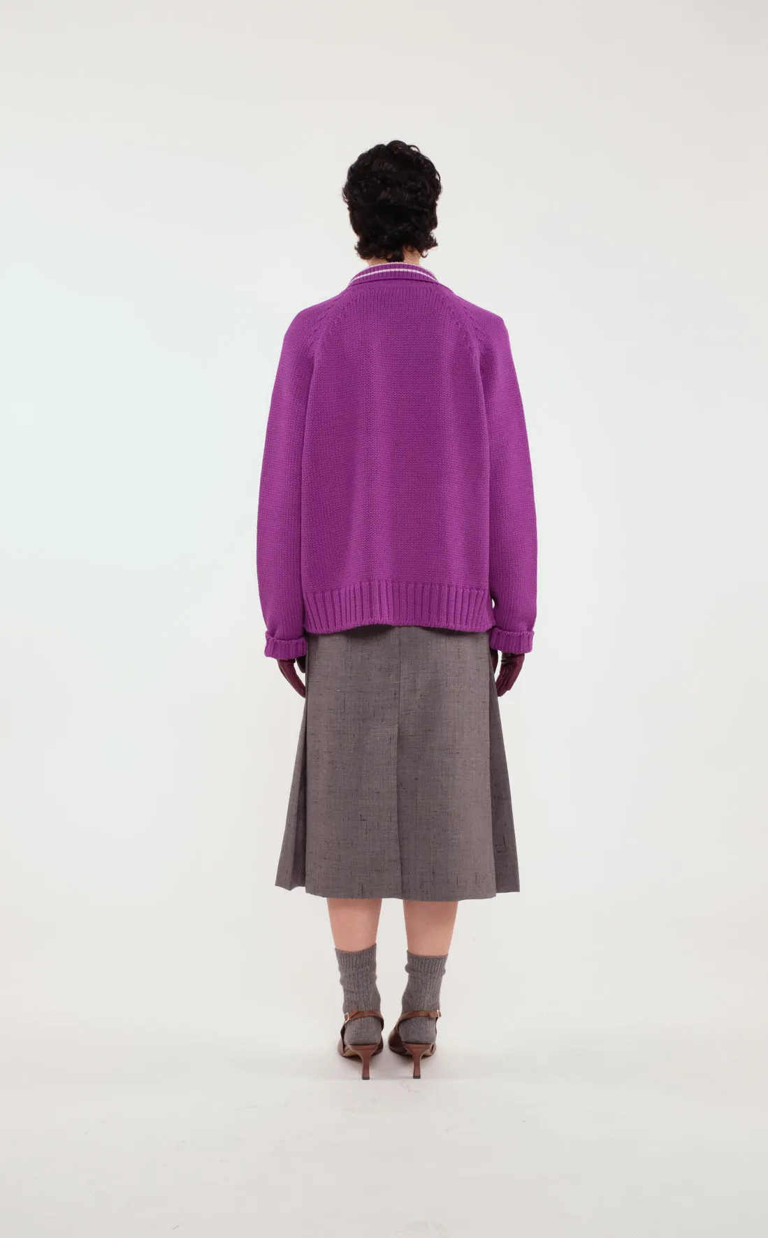 Grey Long Pleated Skirt In Slub Wool sold by Tela product image thumbnail 4
