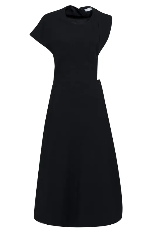 Sleeveless Long Cut-Out Asymmetric Dress In Twill sold by Tela