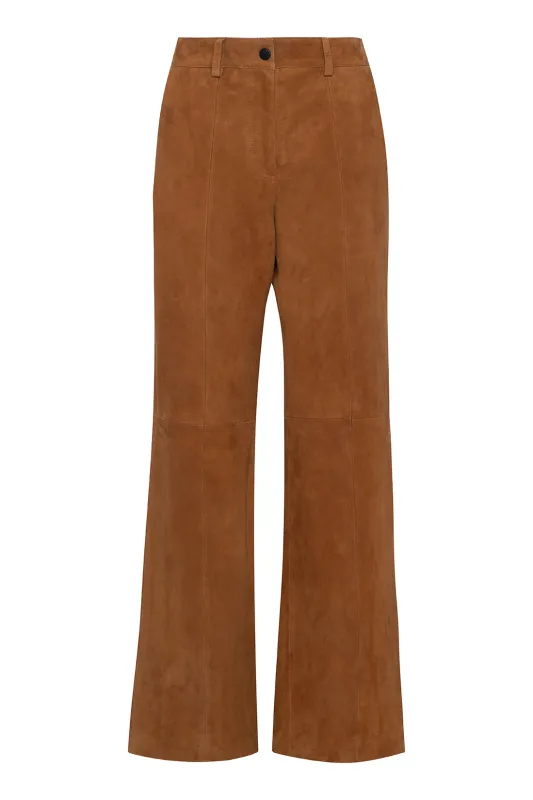 Rust Brown Suede Regular-Fit Trousers sold by Tela