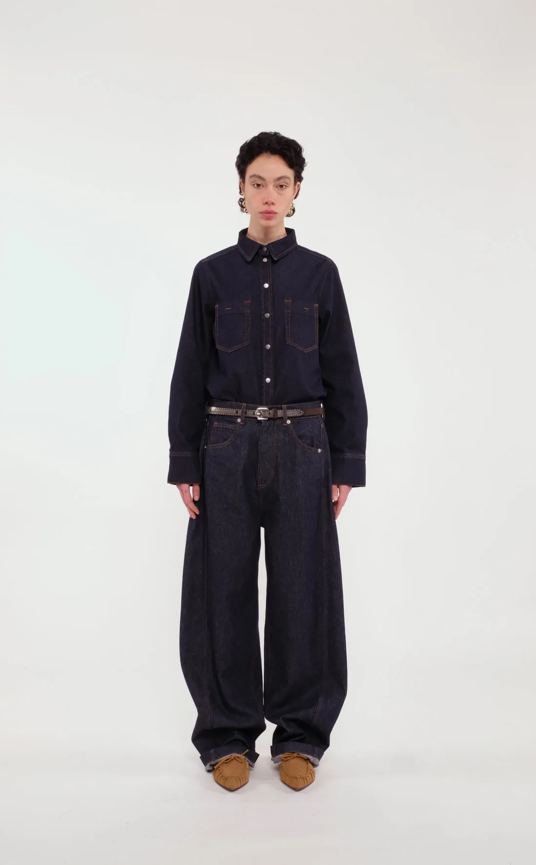 Dark Blue Denim Barrel Pants sold by Tela product image thumbnail 3