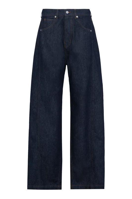 Dark Blue Denim Barrel Pants sold by Tela