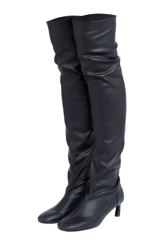Black Stretch Eco-Nappa High Boots sold by Tela