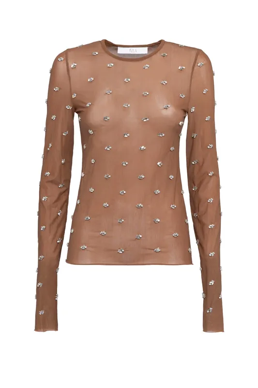 Long-Sleeve Tulle Top With Embroidered Jewel Detailing sold by Tela