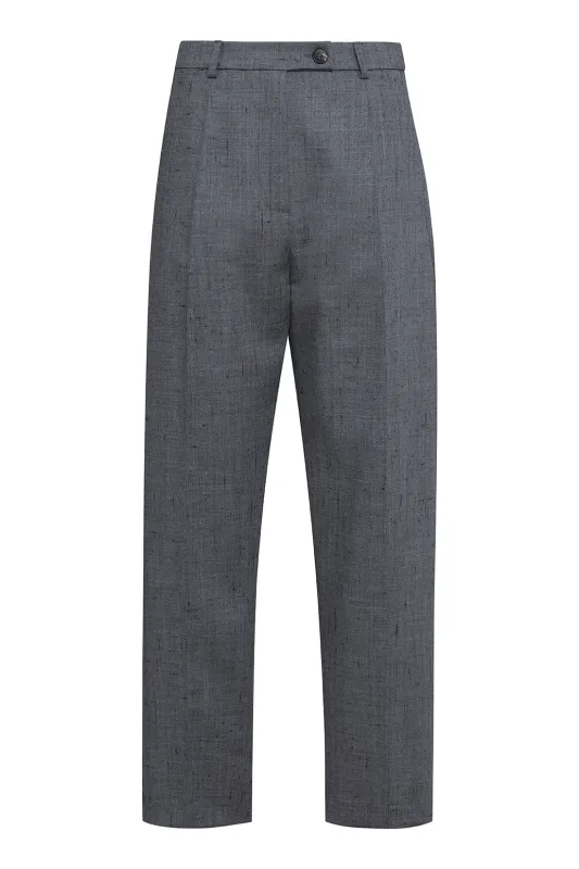 Grey Straight-Leg Trousers In Lamed Wool sold by Tela