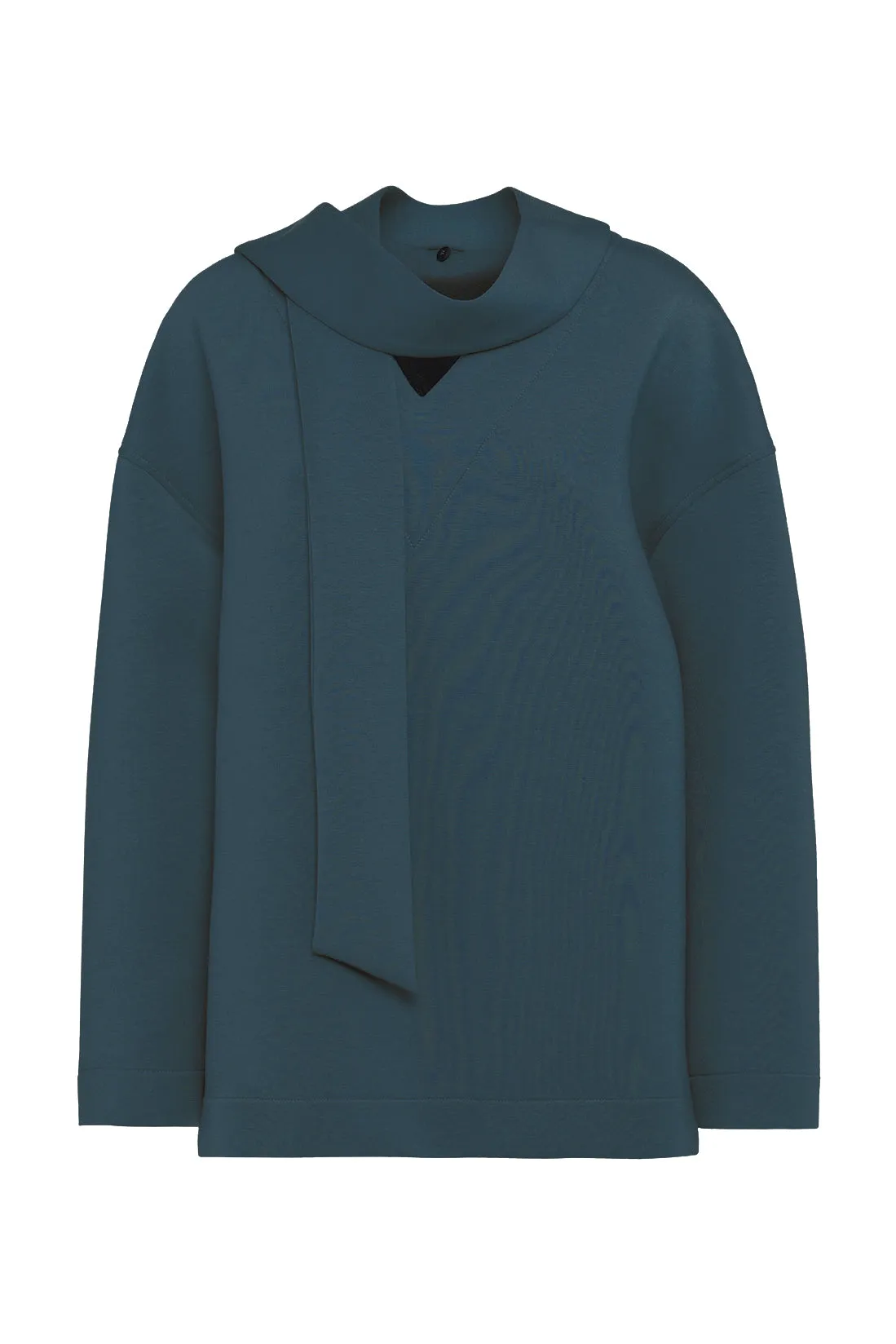 Soft Forest Green V-neck Sweatshirt With Scarf In Scuba Jersey sold by Tela