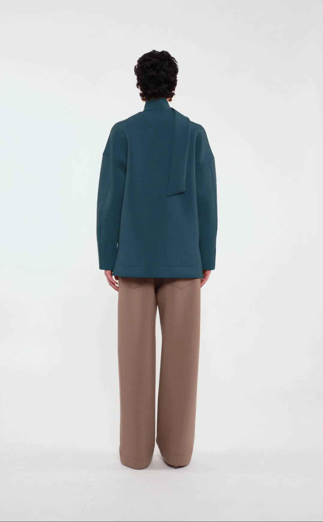 Soft Forest Green V-neck Sweatshirt With Scarf In Scuba Jersey sold by Tela product image thumbnail 4