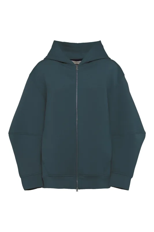 Soft Forest Green Zip-Up Hoodie In Scuba Jersey sold by Tela