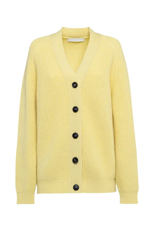 Yellow Merino Wool Cardigan With Contrasting Buttons made by Tela