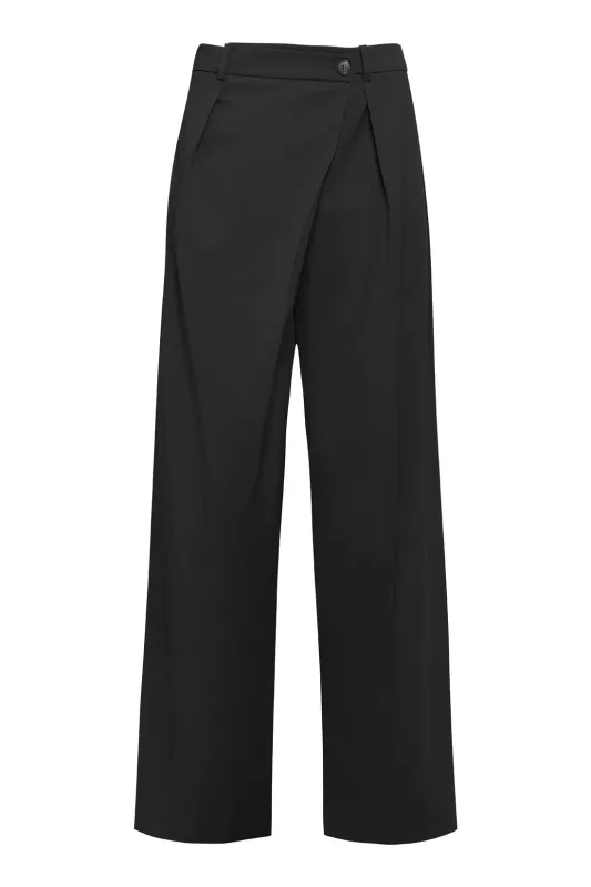 Black Front Pleat Trousers In Technical Wool made by Tela