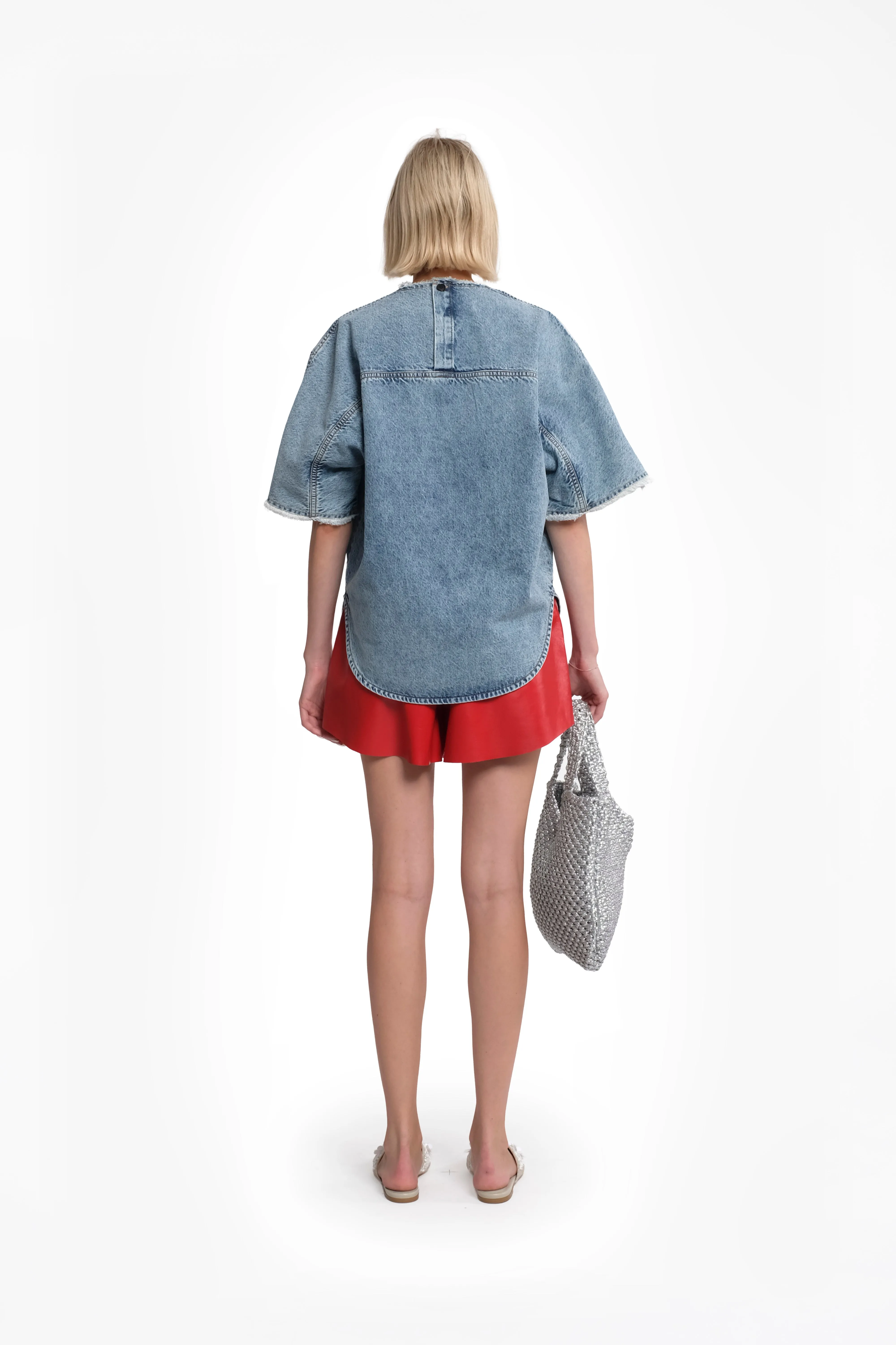 Oversized Light Blue Denim Short Sleeve Shirt sold by Tela product image thumbnail 4