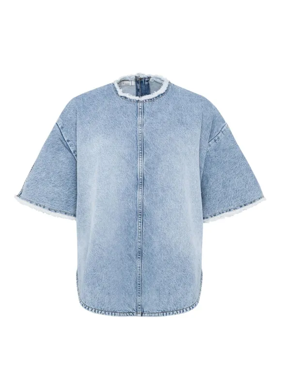 Oversized Light Blue Denim Short Sleeve Shirt made by Tela