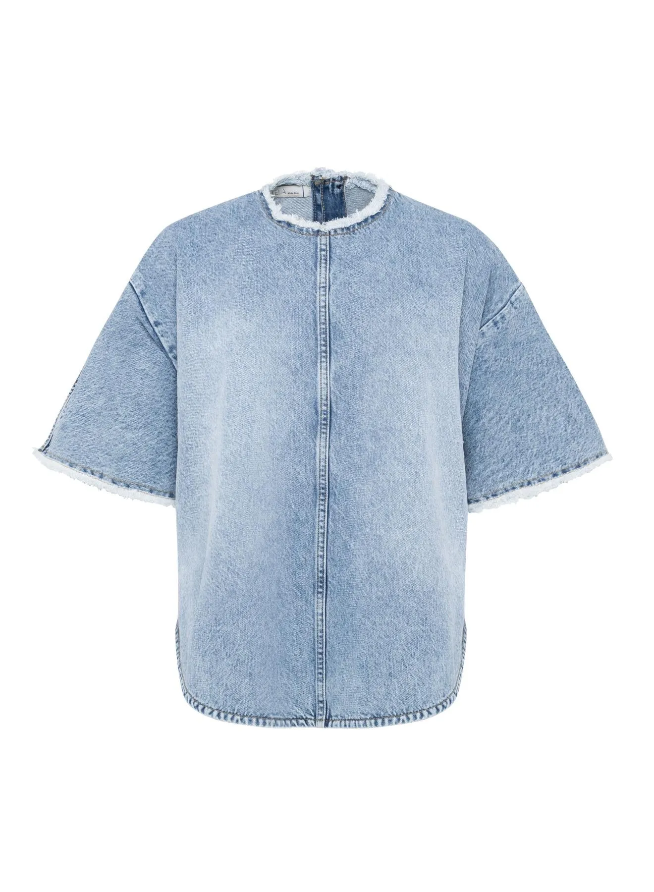 Oversized Light Blue Denim Short Sleeve Shirt sold by Tela