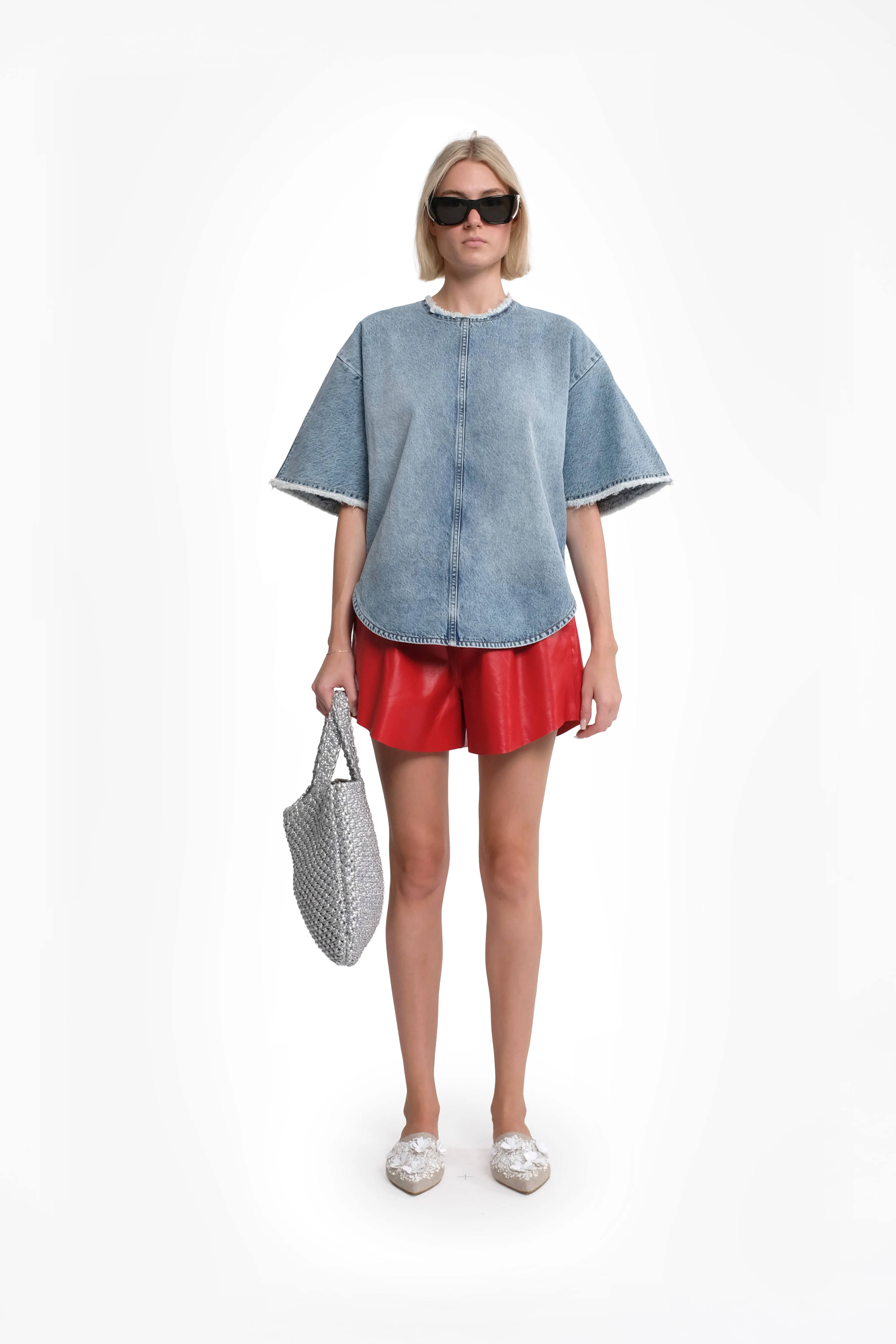 Oversized Light Blue Denim Short Sleeve Shirt sold by Tela product image thumbnail 3