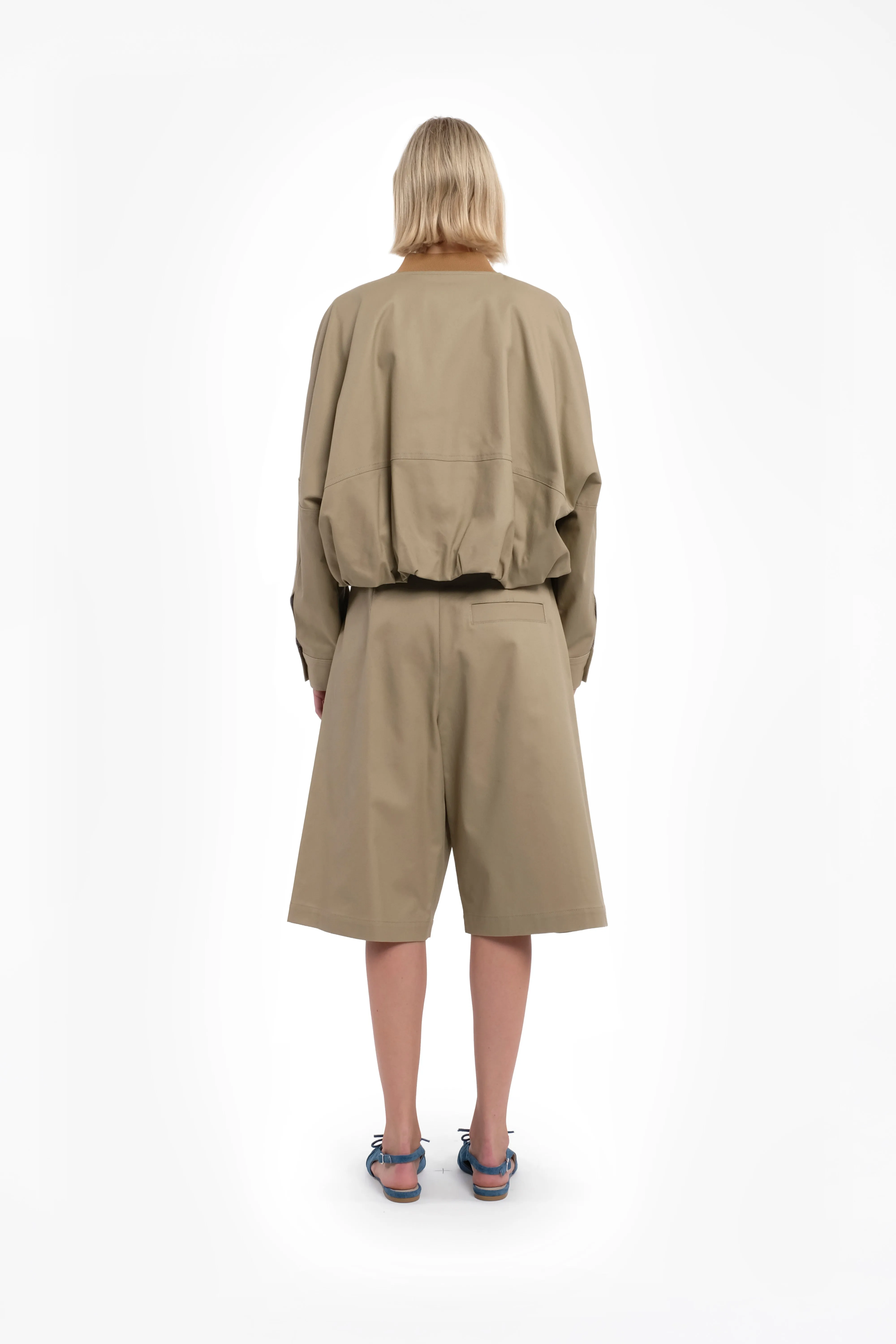 Cropped Ruched Cotton Jacket In Sand Color With Zipper sold by Tela product image thumbnail 4