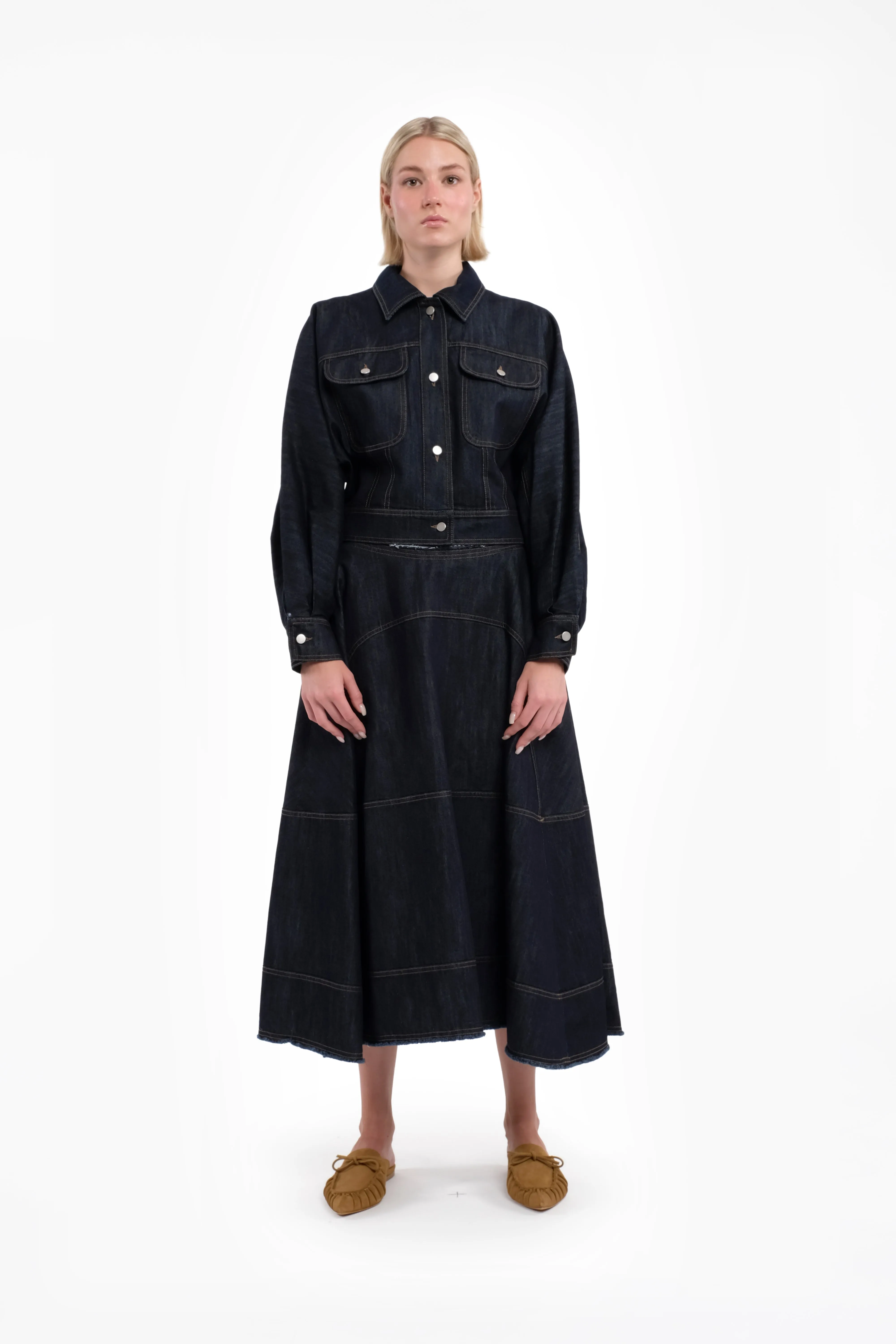 Dark Blue Denim Cropped Shirt Jacket sold by Tela product image thumbnail 3
