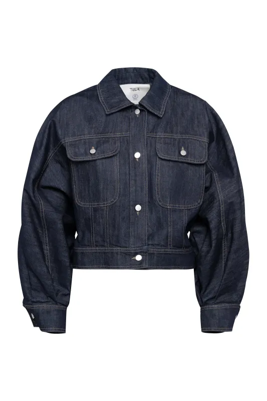 Dark Blue Denim Cropped Shirt Jacket made by Tela