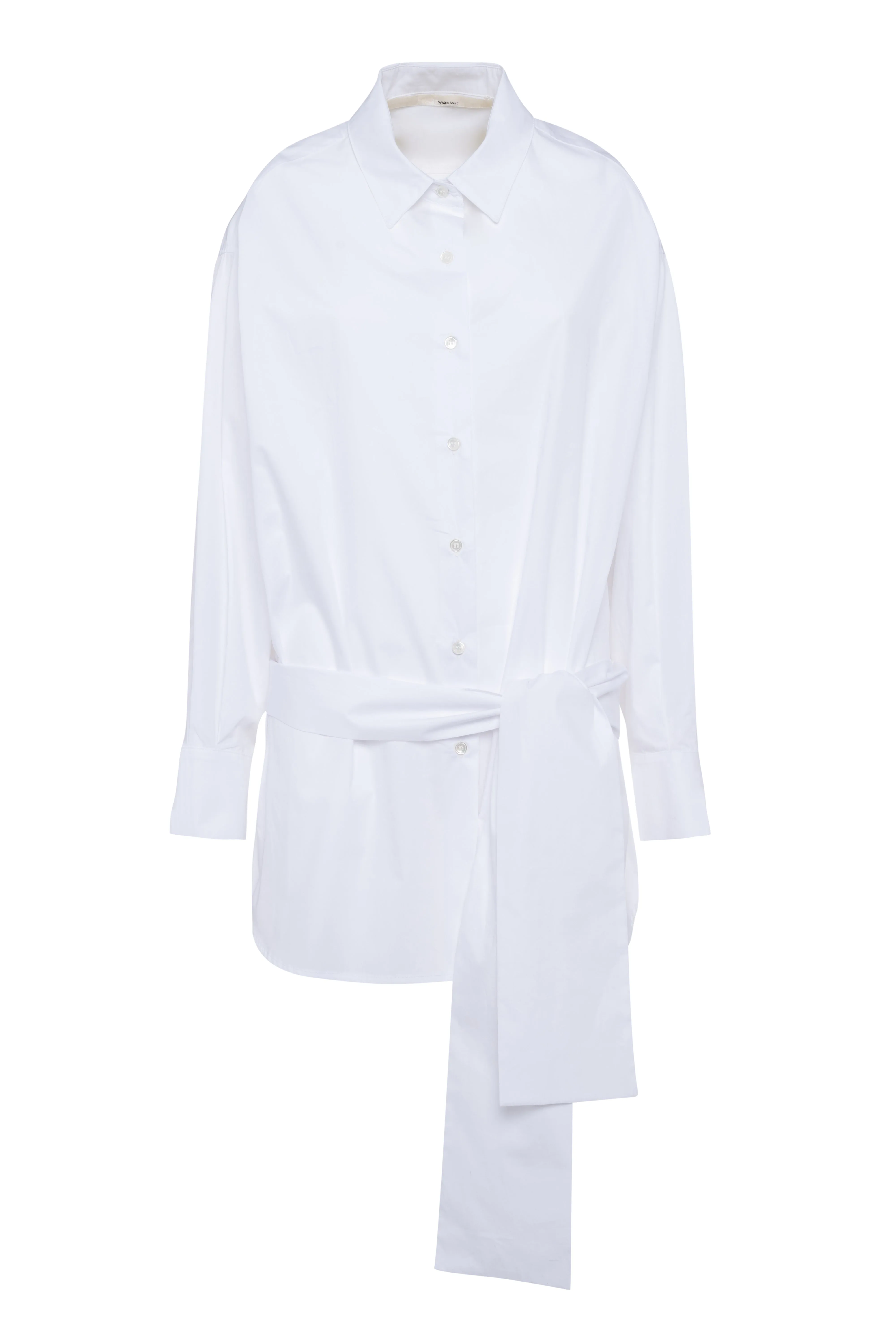 Long-Sleeve White Poplin Shirt With High-Low Hem sold by Tela