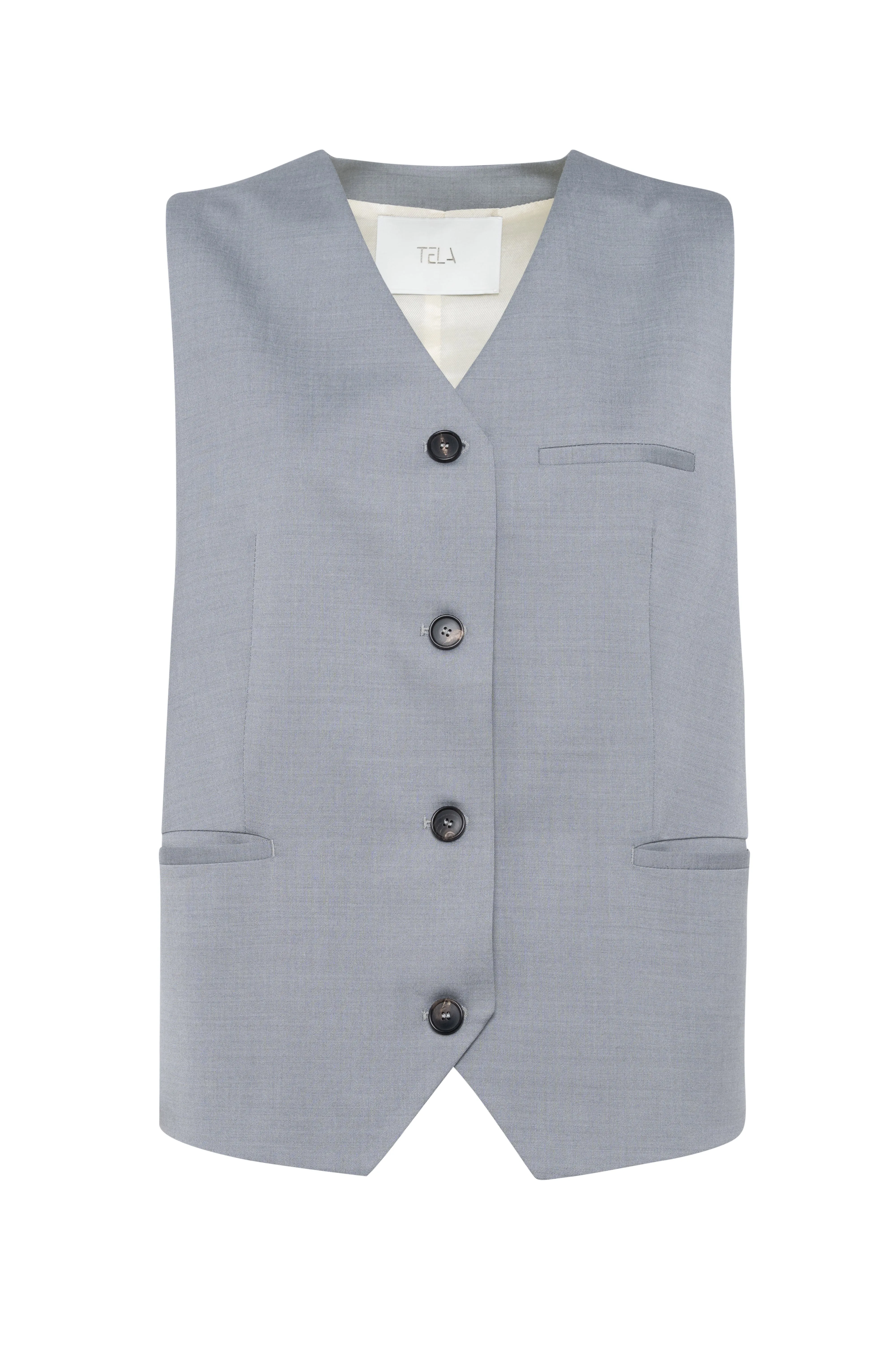 Elegant Grey Vest With Front Button Closure In Cool Wool sold by Tela