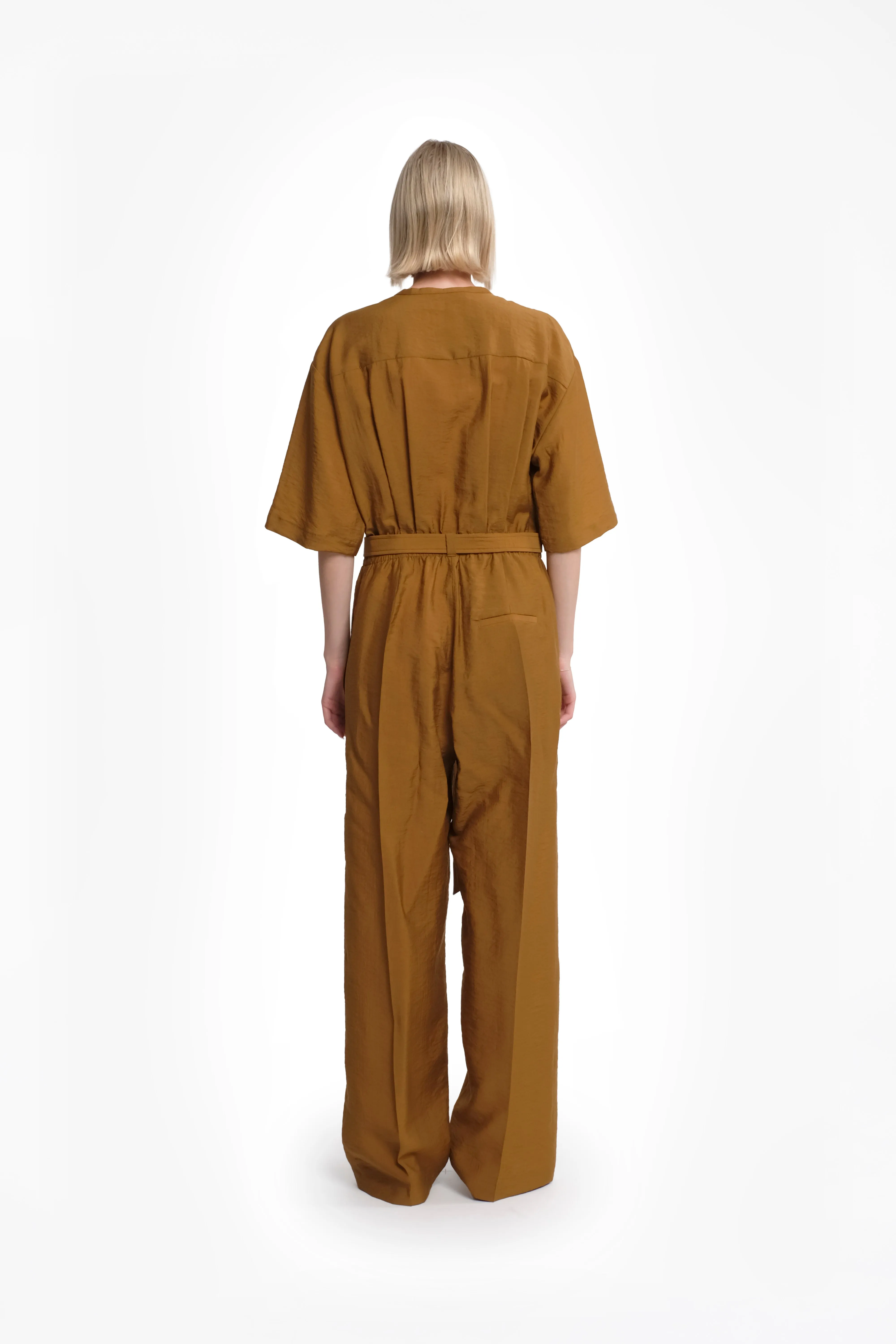 Short-Sleeve Mustard Tencel Long Jumpsuit sold by Tela product image thumbnail 4