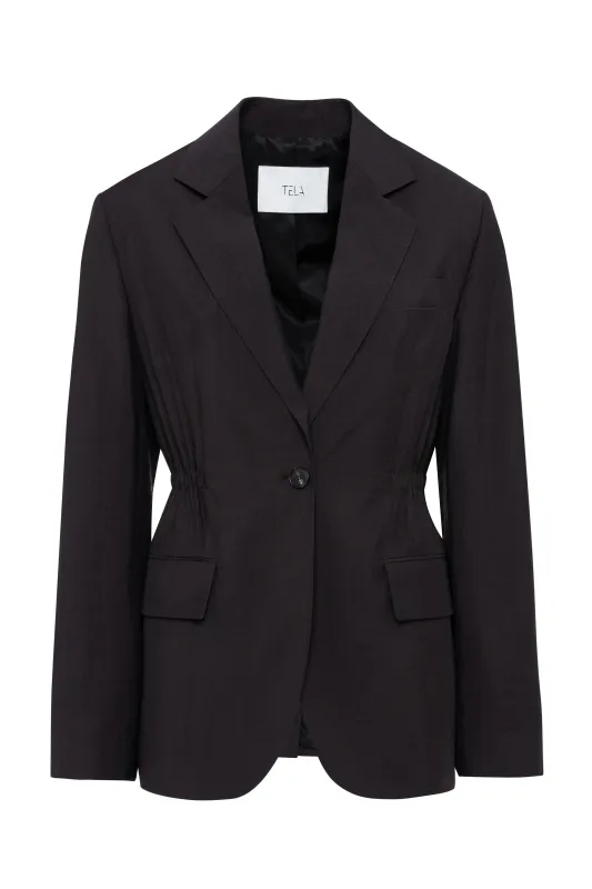 Single-Breasted Coffee Tencel Blazer With Fitted Waist made by Tela