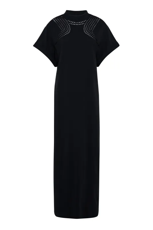 Black Cotton Maxi Dress With Cut-Out Details made by Tela