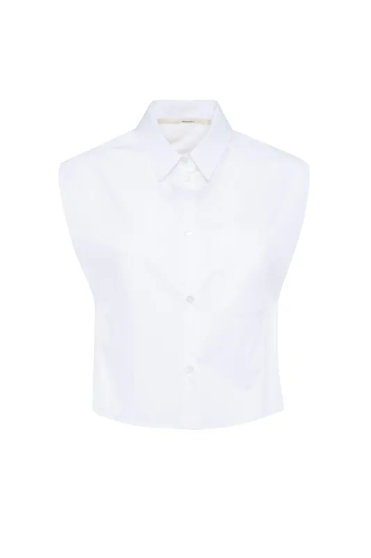 Sleeveless White Cotton Poplin Shirt With Front Buttons made by Tela